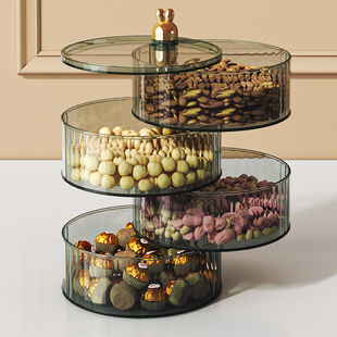 果盘家用客厅茶几糖果盒干果盒多层旋转叠加带盖瓜子零食收纳盒子