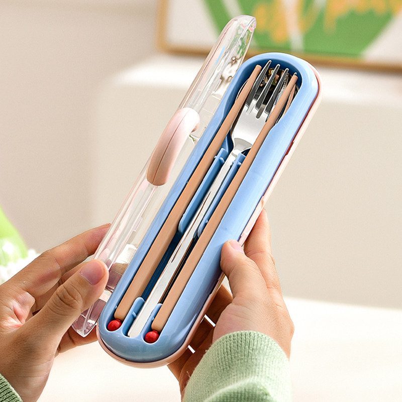 筷子勺子套装便携式餐具收纳盒小学生上学专用上班族一人用三件套