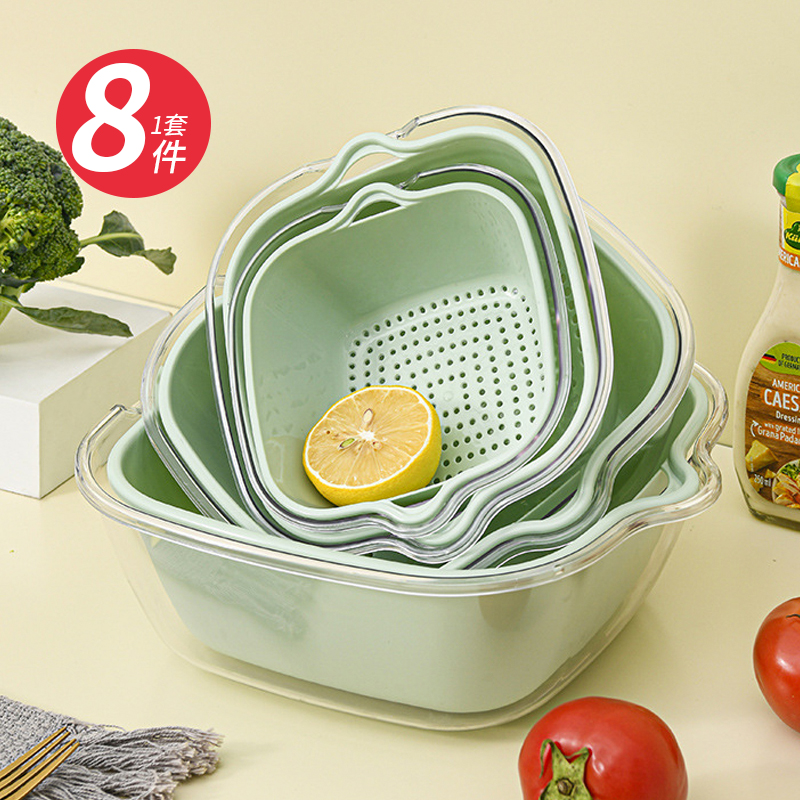 双层洗菜盆沥水篮八件套洗水果盘
