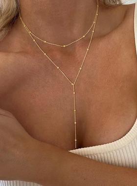 Tassel necklace for women欧美个性流苏圆珠双层长流苏项链饰品