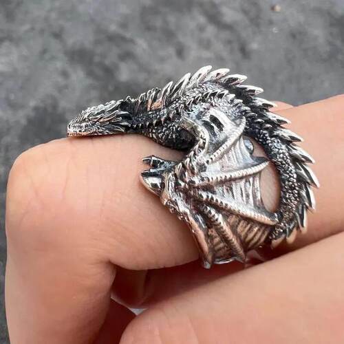 Dragon Rings Gothic Punk Style Pterosaur Wings Opening Adjus