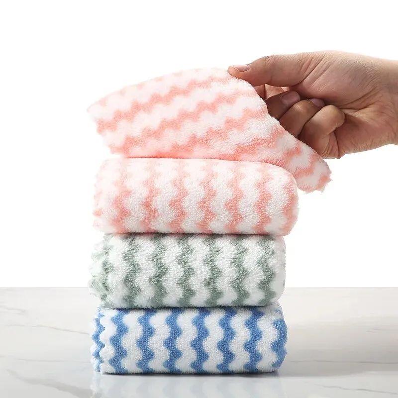 20Pcs Kitchen Wipes Coral Velvet Wave Design Wipes Microfibr