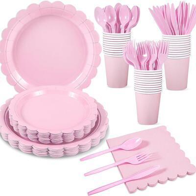 粉色派对用品一次性纸盘纸杯 Party Supplies Pink Paper Plates