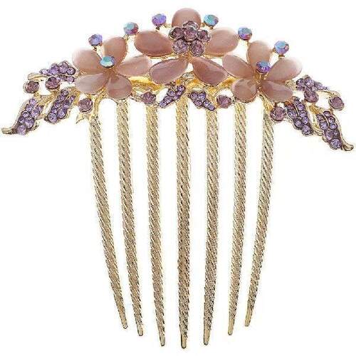 Metal Hair Combs Rhinestone Flower Wide Tooth Comb Clip For