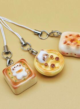 3pcs Set Japanese Style Cute Cat Bread Phone Charms Kitten T