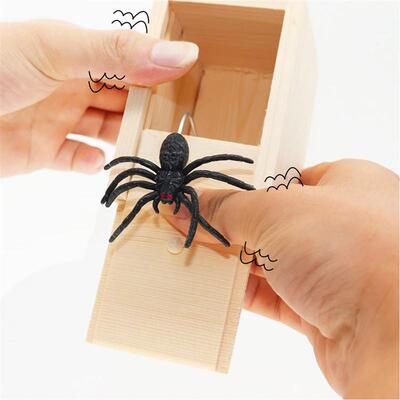 Halloween Rubber Spider Prank Wooden Box Toys for Kids False