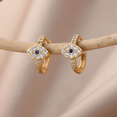 Stainless Steel Evil Eye Earrings for Women Gold Color Roune