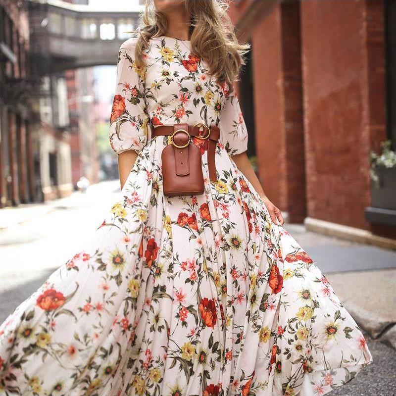 s Boho Floral Maxi Dress Party Evening Summer Beach Sundress