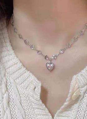 Love necklace collarbone chain girl爱心镶钻项炼精美锁骨炼女