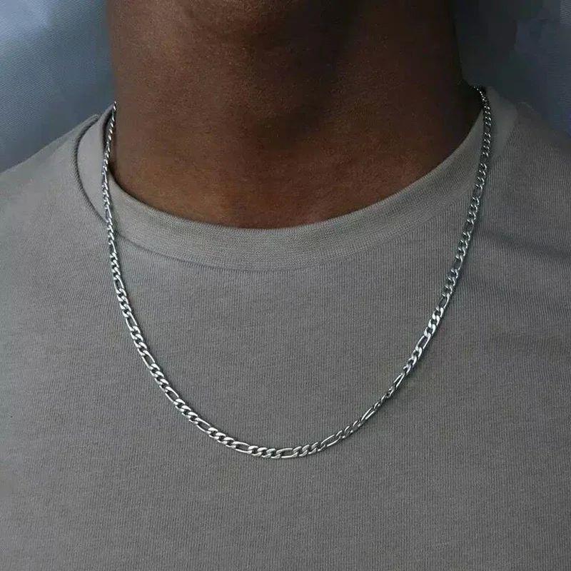 40-75cm Silver 4mm Figaro Chain Necklace For Women Men Long
