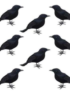 Halloween Scene Decoration Realistic Black Feathered Crow