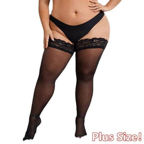 Lace Knee Thigh High Stockings Plus Size Lingerie Elastic Lo