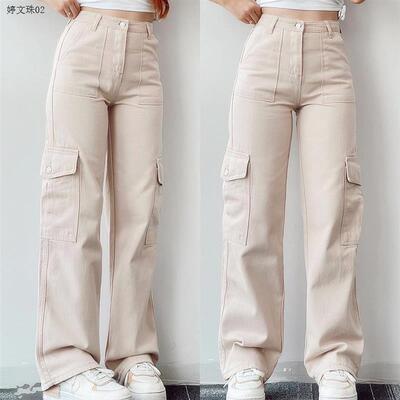 Straight Leg Cargo Pants Women HighWaist Baggy Trousers Lady