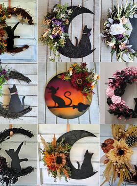 Halloween Moon Cat wreath door hanging decorations猫咪花环