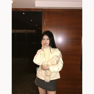 加厚保暖毛绒系带女夹克 仿皮毛一体毛领外套2025冬季 OLIVIA DUO