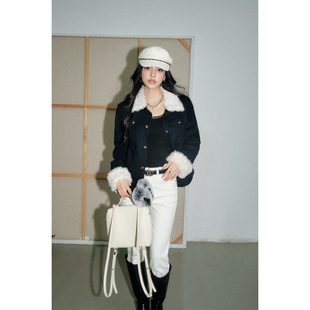 保暖加厚毛毛拼接夹克上衣 新款 OLIVIA DUO毛领拼接外套2025冬季