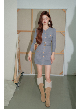 【现货】OLIVIA DUO修身针织连衣裙2025秋冬新款法式小香风短裙