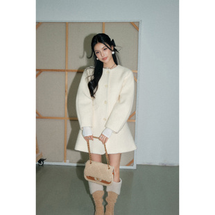 外套 显瘦小香风宽松中长款 OLIVIA DUO收腰羊毛毛呢大衣2025年冬季