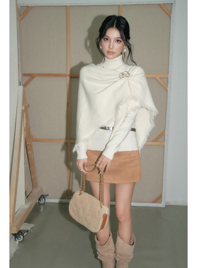 【现货】OLIVIA DUO披肩针织两件套秋冬千金风高领毛衣披肩套装