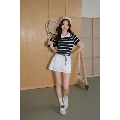 【现货】OLIVIA DUO学院条纹上衣2026夏季撞色条纹POLO领修身短袖