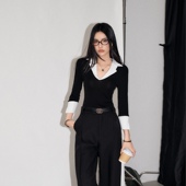 现货 OLIVIA DUO韩高优等生上衣修身 长袖 气质polo领T恤衬衫