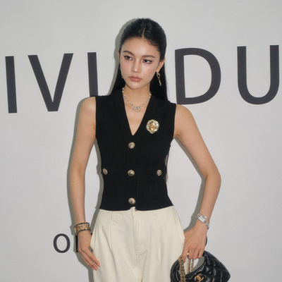 【现货】OLIVIA DUO 高干名媛针织背心黑色马甲香港时尚新款上衣