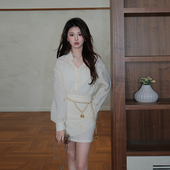 新款 半裙女两件套 DUO杏色镂空花朵衬衫 2025年夏季 现货 OLIVIA