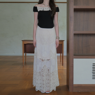 DUO OLIVIA 钩花蕾丝度假风法式 半裙夏季 长裙 高腰修身 现货