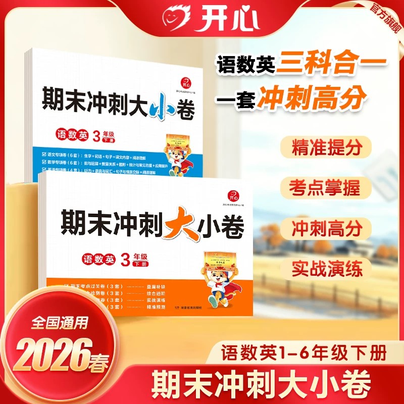 2026新版期末冲刺大小卷一二三四五六年级下册语文数学英语三合一全国通用考前预测卷期末真题卷期末冲刺100分临考抢分卷开心教育