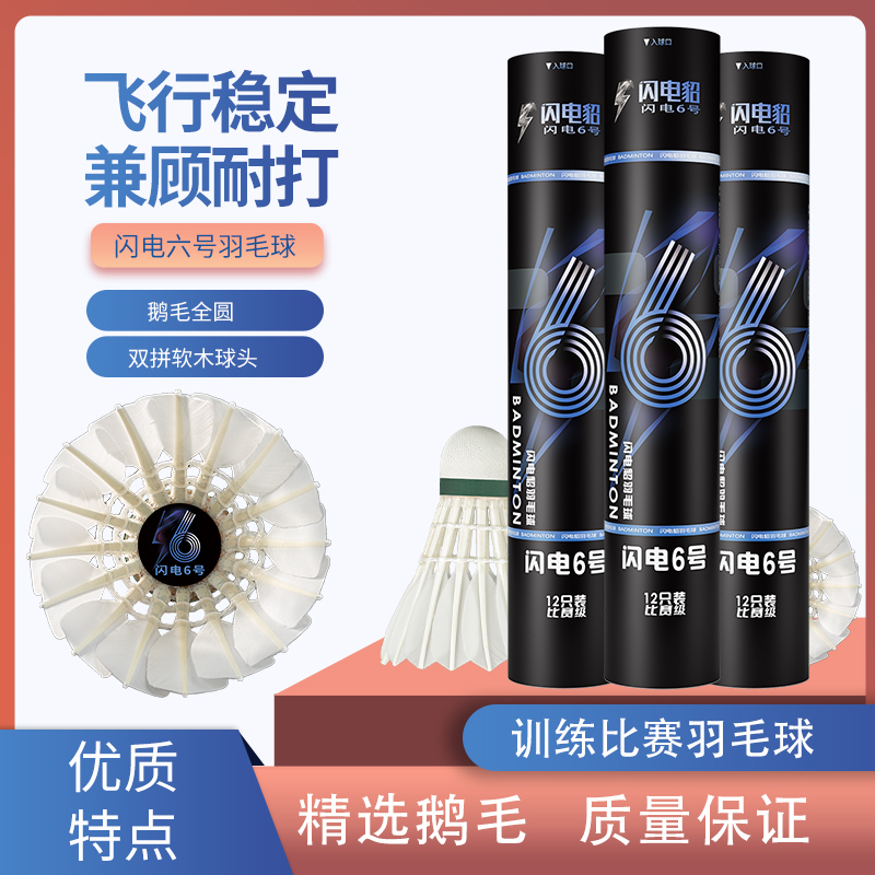 闪电貂羽毛球闪电6号鹅毛全圆飞行稳定兼顾耐打俱乐部训练比赛球