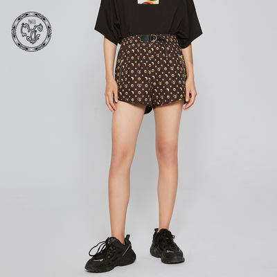 blood&glitter/璞德格骊春夏复古拼接印花满印松紧腰抽绳宽松短裤