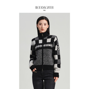 毛衣女款2026秋冬新款羊毛羊绒小个子立领撞色针织高级感开衫外套