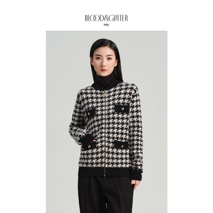 毛衣女款2026秋冬新款羊毛千鸟格拉链小个子针织高级感开衫外套