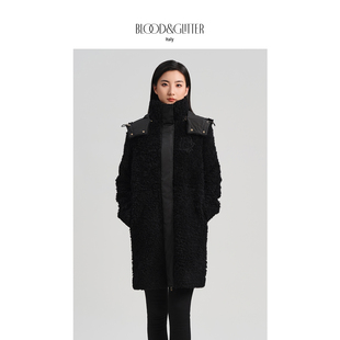 摇粒绒外套女中长款2025新款冬季厚款软糯可拆卸连帽羊羔绒大衣