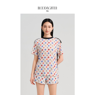 璞德格骊LOGO印花真丝短袖T恤