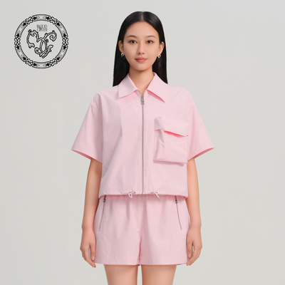 blood&glitter/璞德格骊春夏新品轻户外运动风尖领口袋短袖茄克