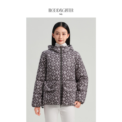 复古老花休闲90白鹅绒短款羽绒服