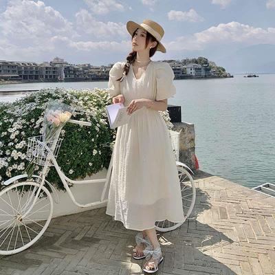 Summer French white chiffon V-neck ress, women
