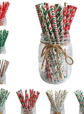 25pcs Christmas Paper Straws Snowflake Drinking Straw Merry