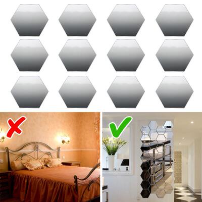 48pcs Hexagon Mirror Wall Stickers DIY Art Wall Decoration L