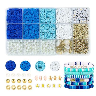 Blue Clay Beads Kit , Shell Faux Pearl Beads Ocean Style for