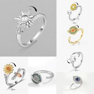 Anti Stress Anxiety Ring For Women Satinless Steel Sunflower