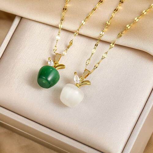Design Sense Green White Apple Pendant Stainless Steel