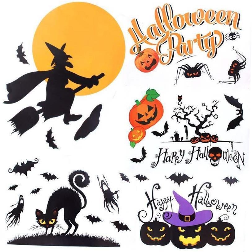 Halloween decorations, witch pumpkin stickers, supermarket