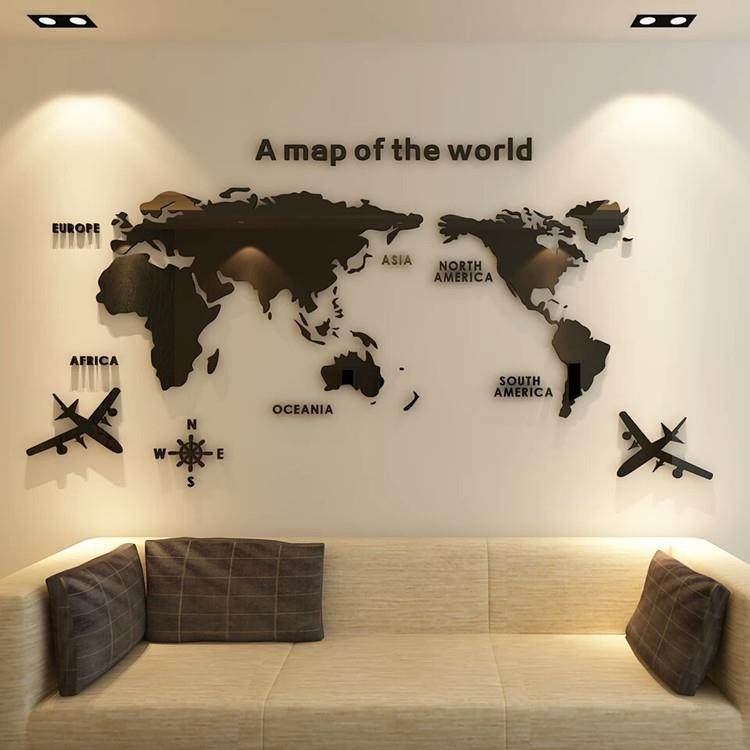 world acrylic crystal 3d map room bedroom wall stier liv