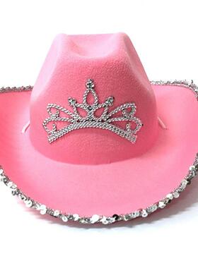 1pc Cowboy Cap Western Style Pink Cowboy Hat With Blinking C