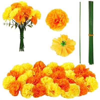 Artificial Marigold Flowers with Stem for DIY Wreath Garland