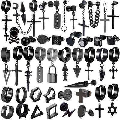 1 Pair 50 Different Types Shape Unisex Black Color Stainless