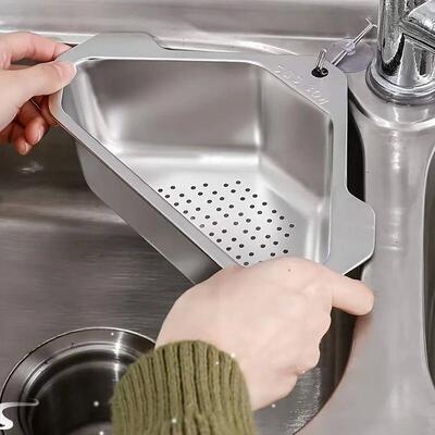 1pc, Drain Basket, Triangular Sink Filter, Stainless Steel