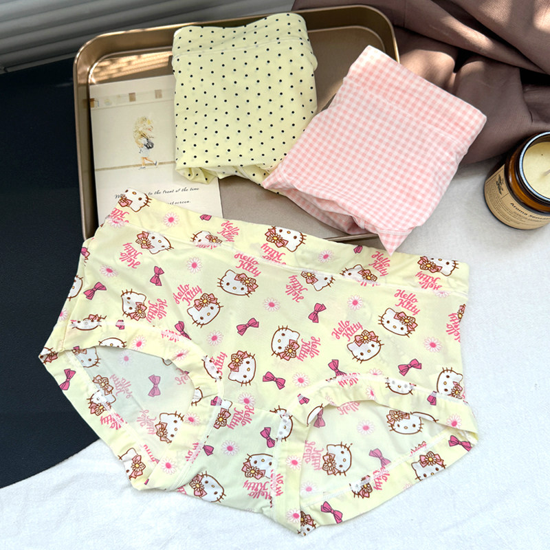 滑溜溜~内裤女冰丝夏薄款中腰牛奶丝日系可爱卡通波点速干三角裤